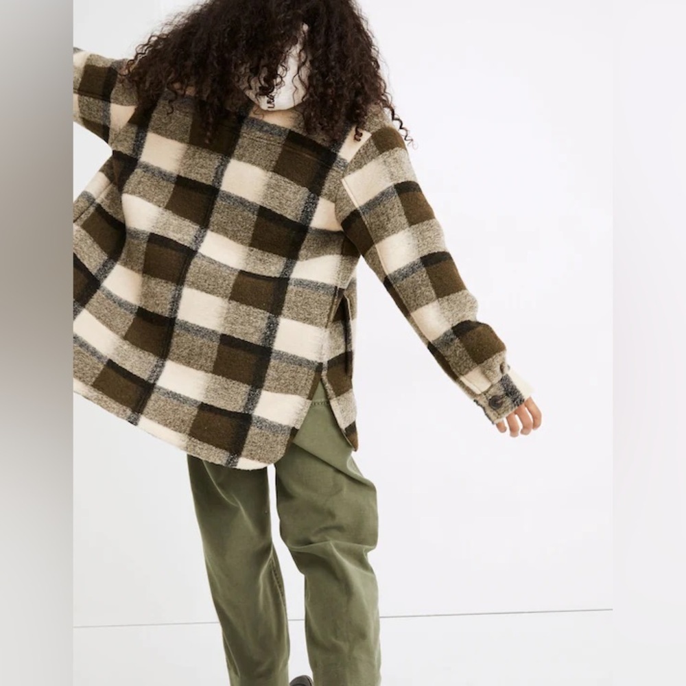 Madewell sz S Belrose Shirt-Jacket in Maran Plaid Wool Blend Shacket Coat Green - Picture 2 of 11